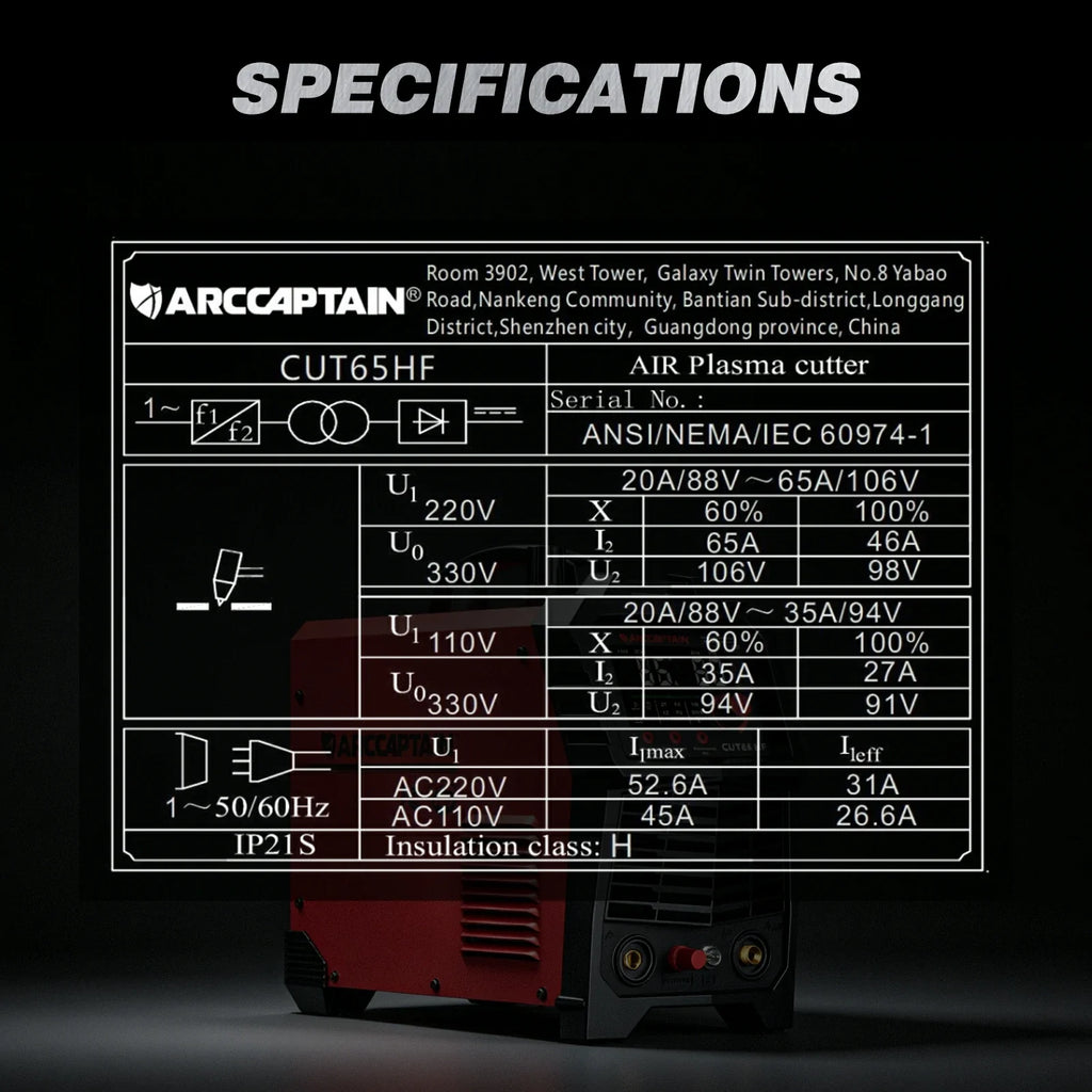 Arccaptain CUT65 HF 65A Heavy-Duty Plasma Cutter