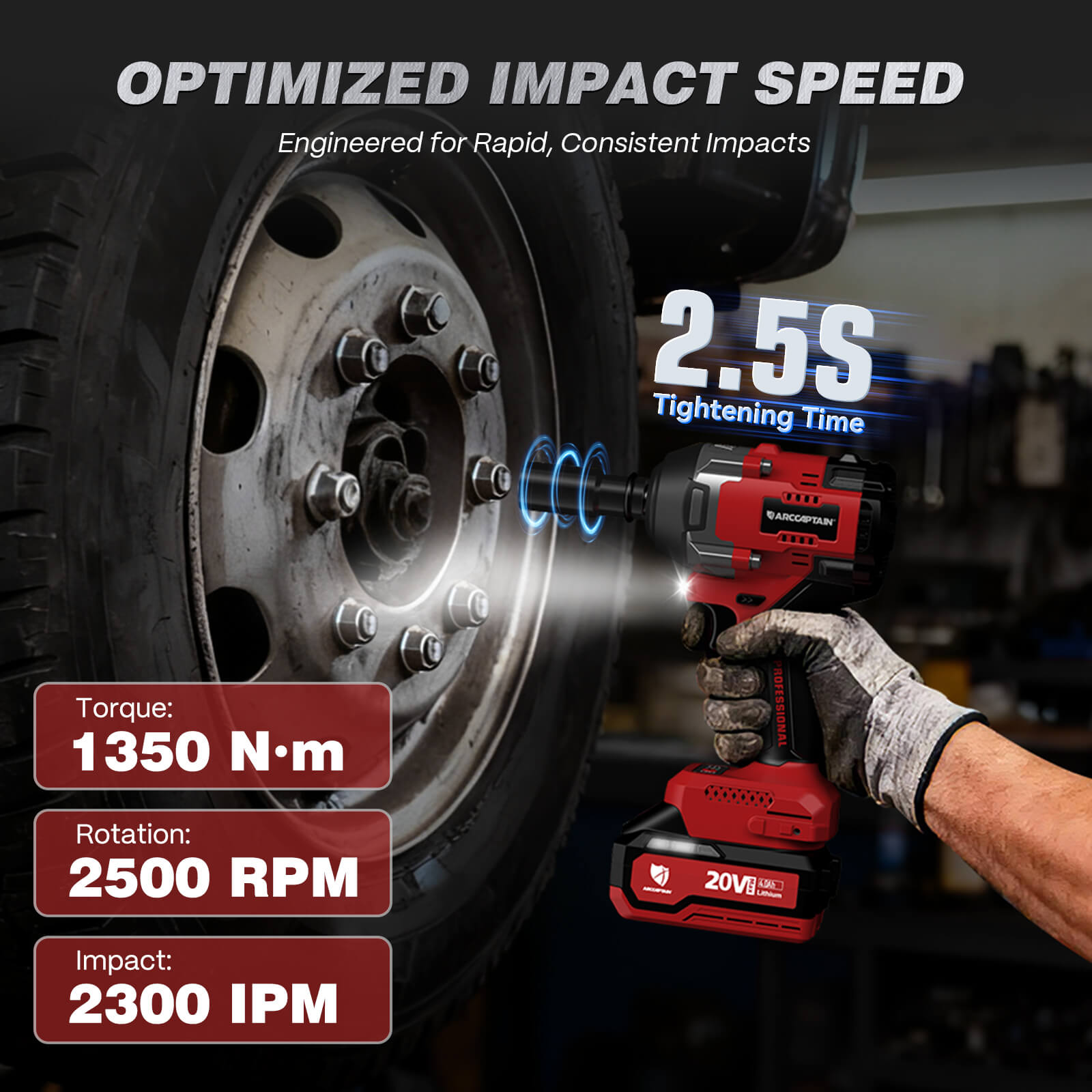 Arccaptain 20V Cordless Brushless Impact Wrench AR-IW100