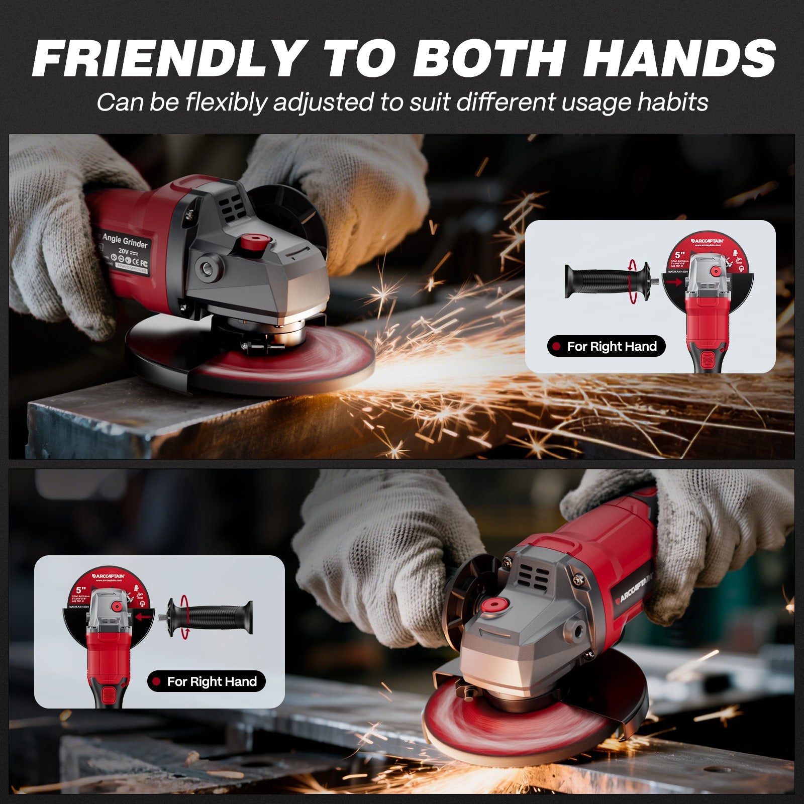 20V Brushless Cordless Angle Grinder AC-AG95, 3-Speed Grinder Kit
