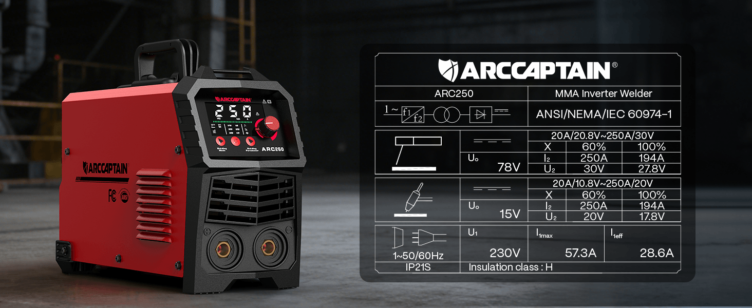 Arccaptain ARC250 250A 230V Professional Stick Welder