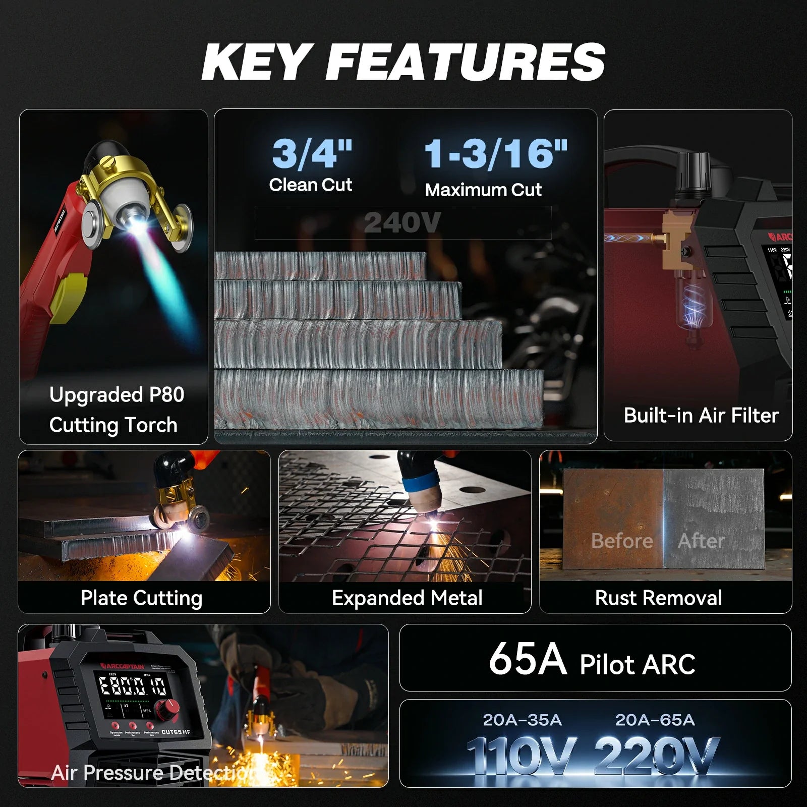 Arccaptain CUT65 HF 65A Heavy-Duty Plasma Cutter