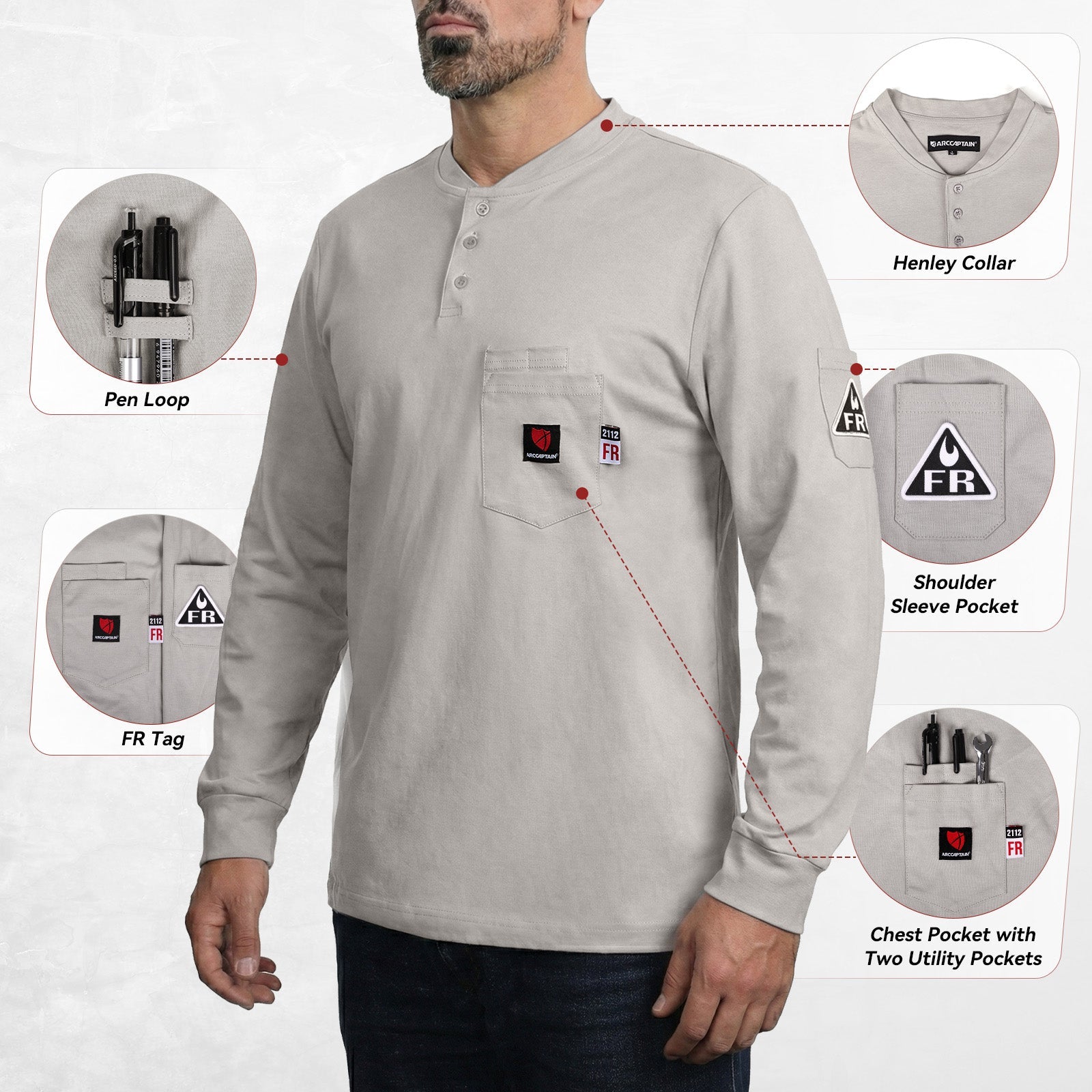 Arccaptain 100% Cotton FR Welding Shirt Long Sleeve Work Shirts