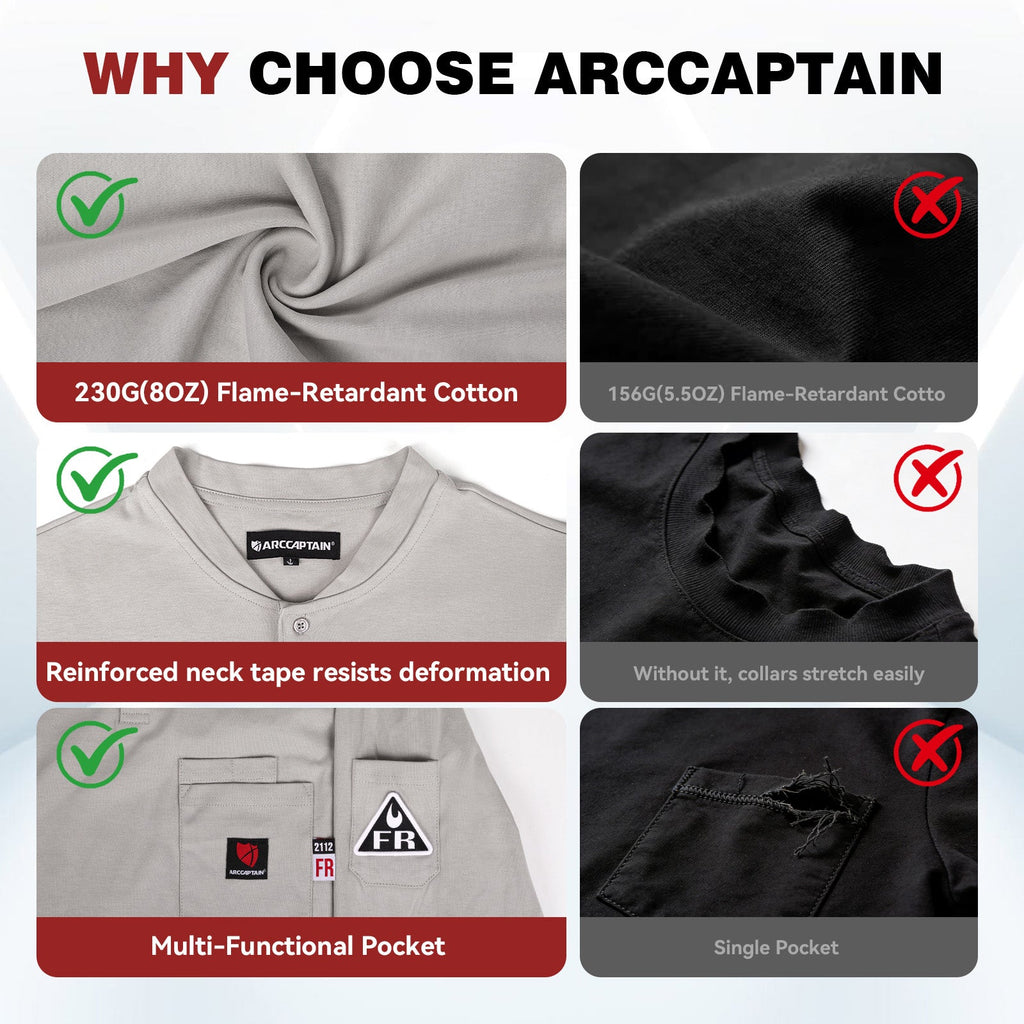 Arccaptain 100% Cotton FR Welding Shirt Long Sleeve Work Shirts