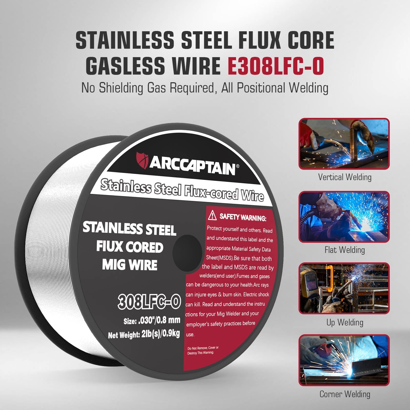 ARCCAPTAIN E308LFC-O Flux Cored Wire 2 Lbs Stainless Steel MIG Welding Wire