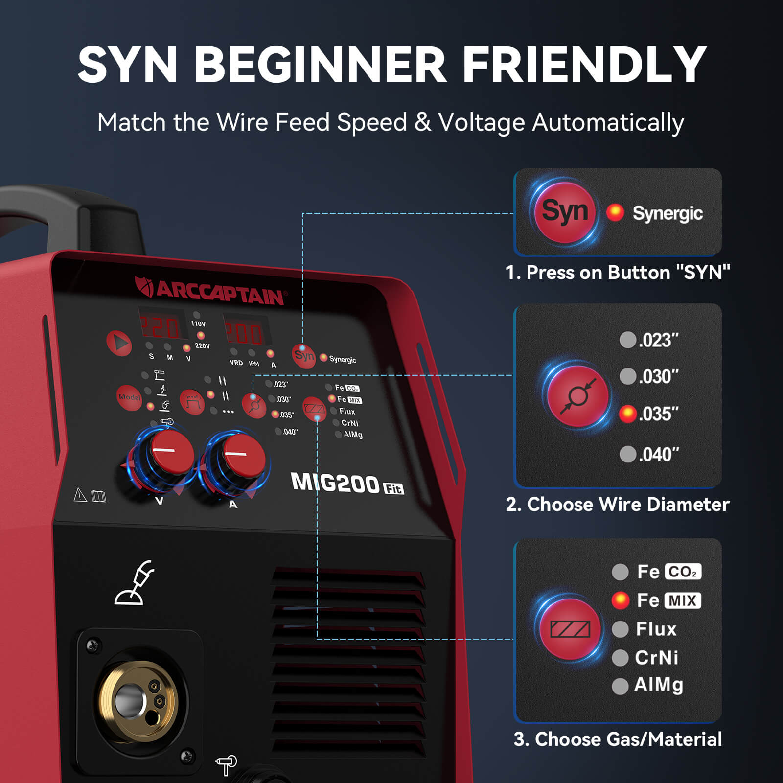Arccaptain MIG200 Fit Affordable Multifunctional MIG Welder For Beginners