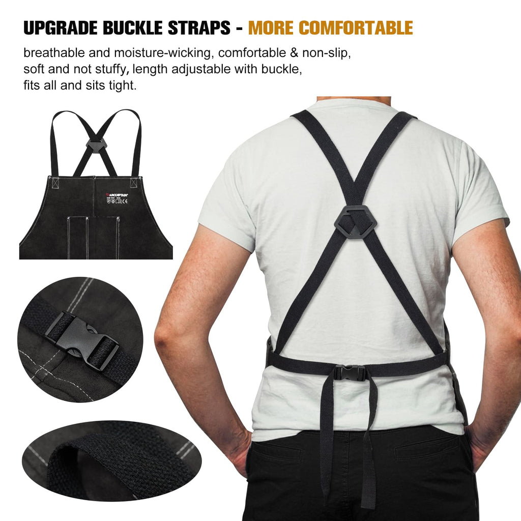 Arccaptain Leather Welding Apron Heat Flame Resistant Apron for Welding