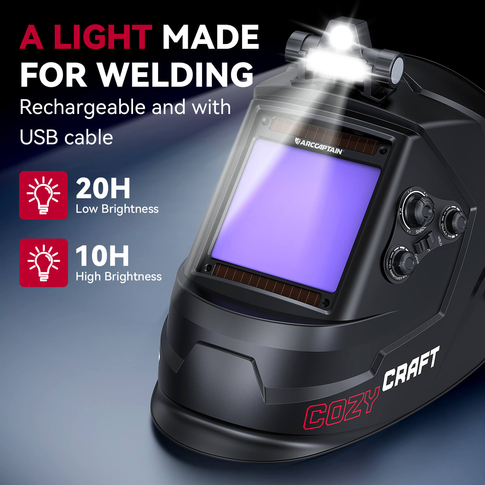 CozyCraft X200 Auto Dark True Color Welding Helmet with LED Light