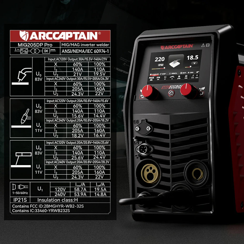 Arccaptain MIG205DP Pro Double Pulse MIG Welder For Aluminum